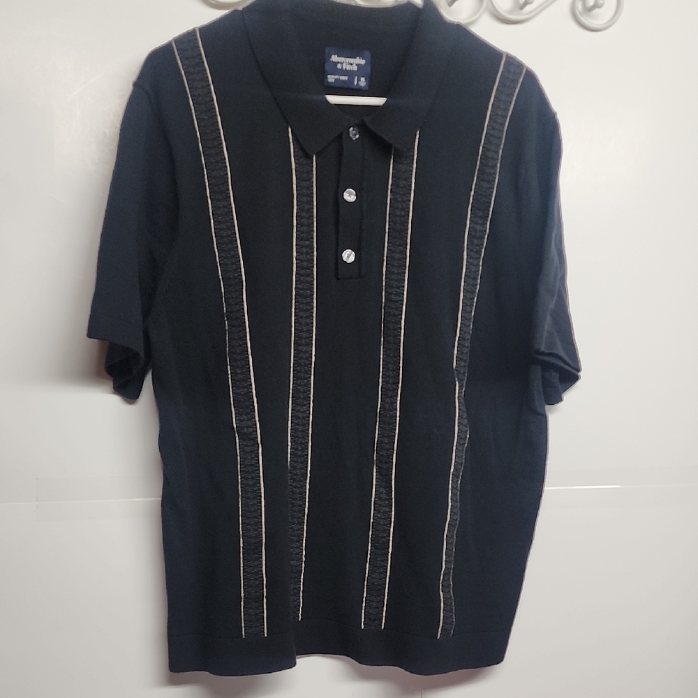 Abercrombie & Fitch VINTAGE Black Short-Sleeve 3 Button Pullover Polo Shirt WOW!